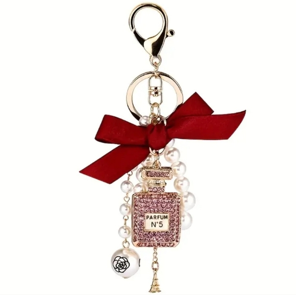 Accessories - Pink Rhinestone Fashion Perfume Bottle Keychain Bag Charm
